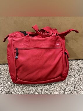 Vintage LL Bean Solid Maroon Boat Tote L Zip Top Canvas Bag LLB#0NDS6